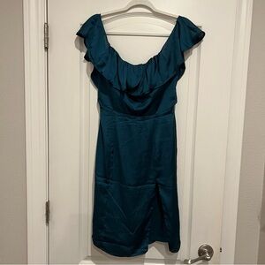 Lovers + Friends Revolve "Spade" Off Shoulder Midi Dress. Pretty teal color!